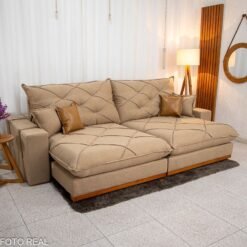 Sofá Retrátil Reclinável Malibu 2.90m Linho Bege 1006 - D33 e Molas Ensacadas