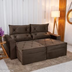 Sofá Retrátil Reclinável Moscou 2.00m Veludo Marrom A17