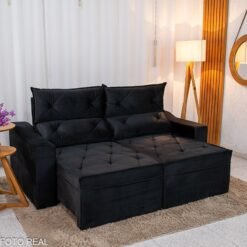 Sofá Retrátil Reclinável Moscou 2.00m Veludo Preto A14