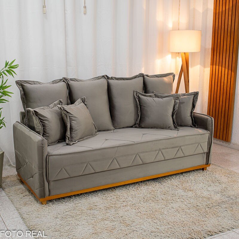 Sofá Vican Veludo Bege 5003 Larg. 2.00m - Molas Bonnel