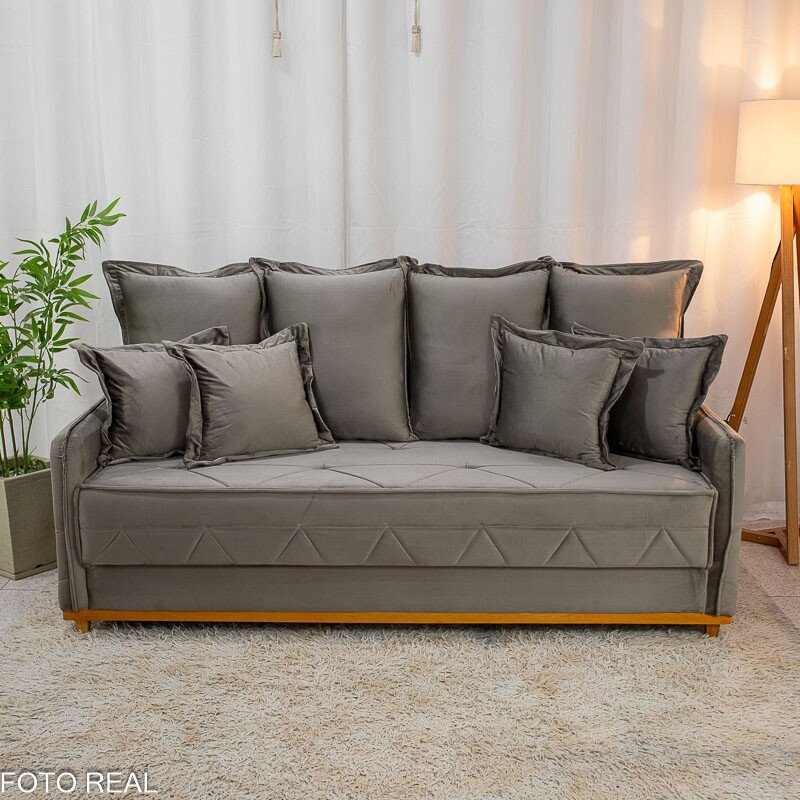 Sofá Vican Veludo Bege 5003 Larg. 2.00m - Molas Bonnel - Imagem 2