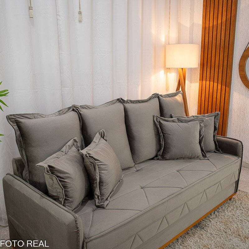 Sofá Vican Veludo Bege 5003 Larg. 2.00m - Molas Bonnel - Imagem 3