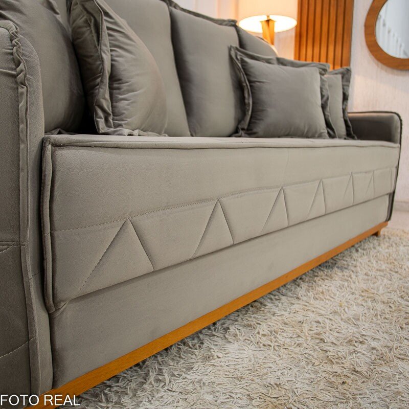 Sofá Vican Veludo Bege 5003 Larg. 2.00m - Molas Bonnel - Imagem 4