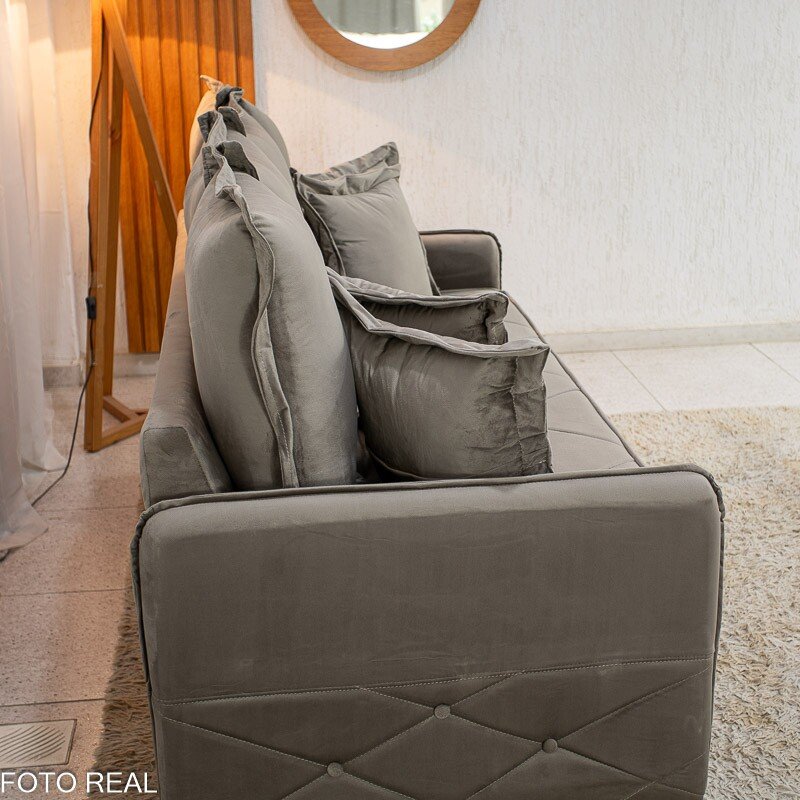 Sofá Vican Veludo Bege 5003 Larg. 2.00m - Molas Bonnel - Imagem 5